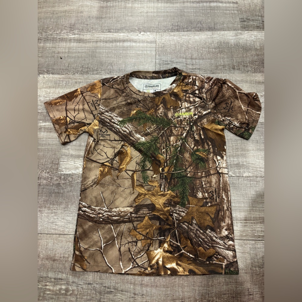 Magellan Outdoors Brown and Green Camo Kids T-Shirt
